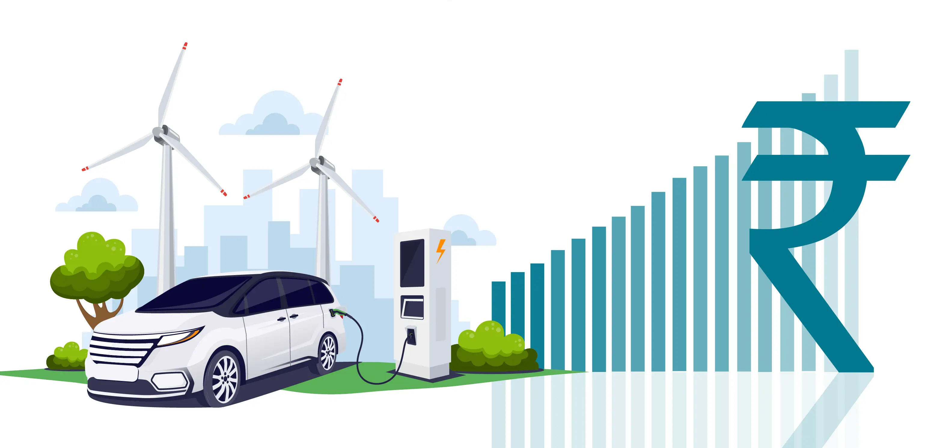 A sleek electric car charging at a station, symbolizing modern, green mobility.